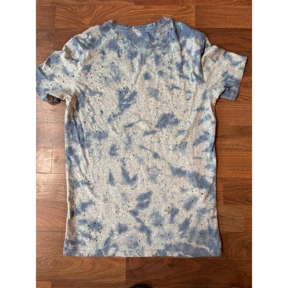 Guess Tie Dye T Shirt Mens XS Short Sleeve‎ Crewneck White Blue Destroyed Holes - Picture 7 of 14